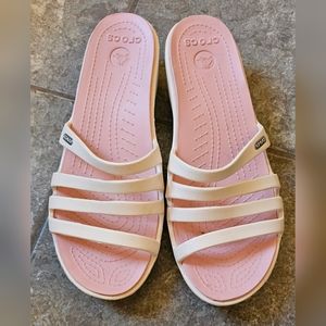 White and pink croc strap and heal shoes size 11